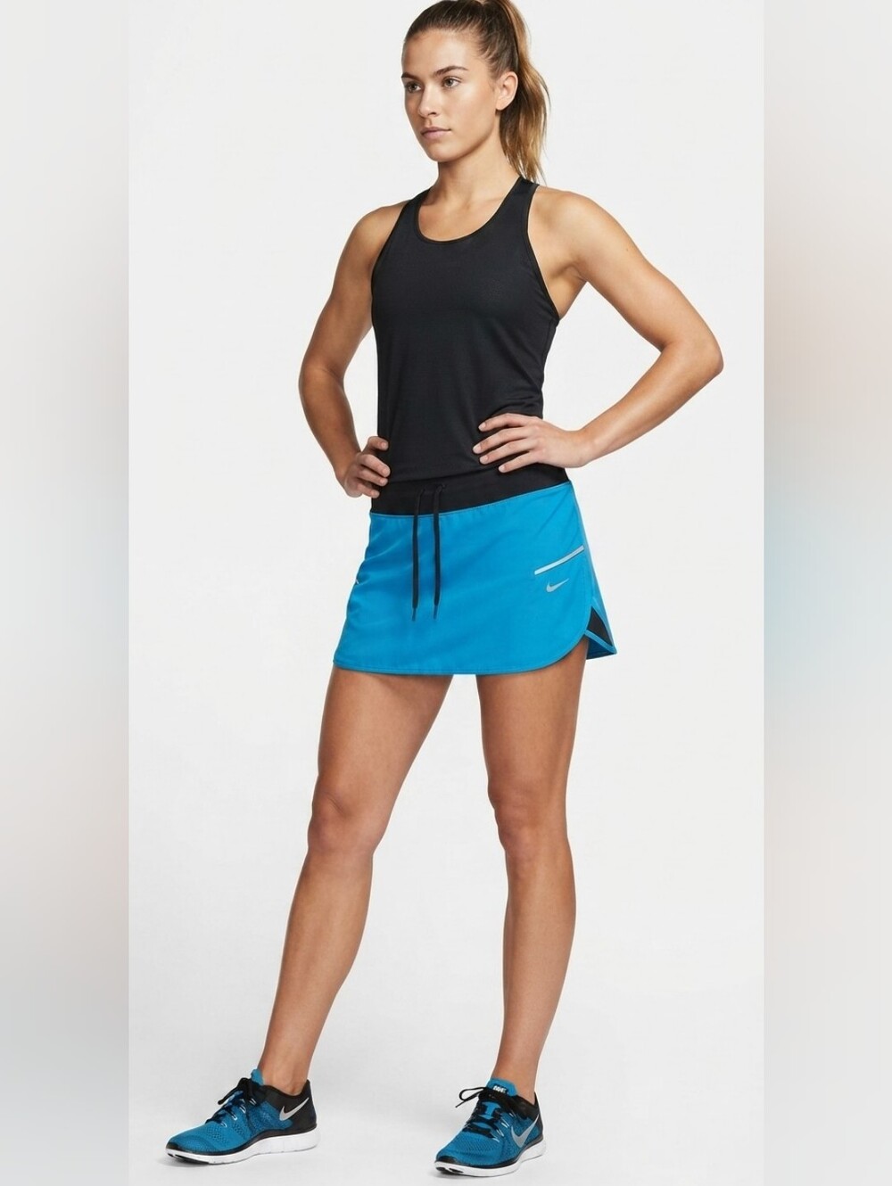 Nike Dri-FIT Skirt Skort Blue Black Tennis Pickleball Built-in Shorts Athletic M